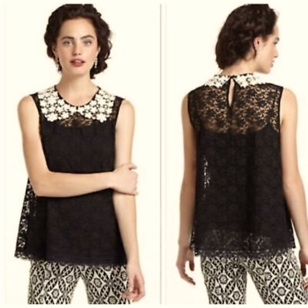 Anthropologie Eloise Black And Cream Lace Shirt